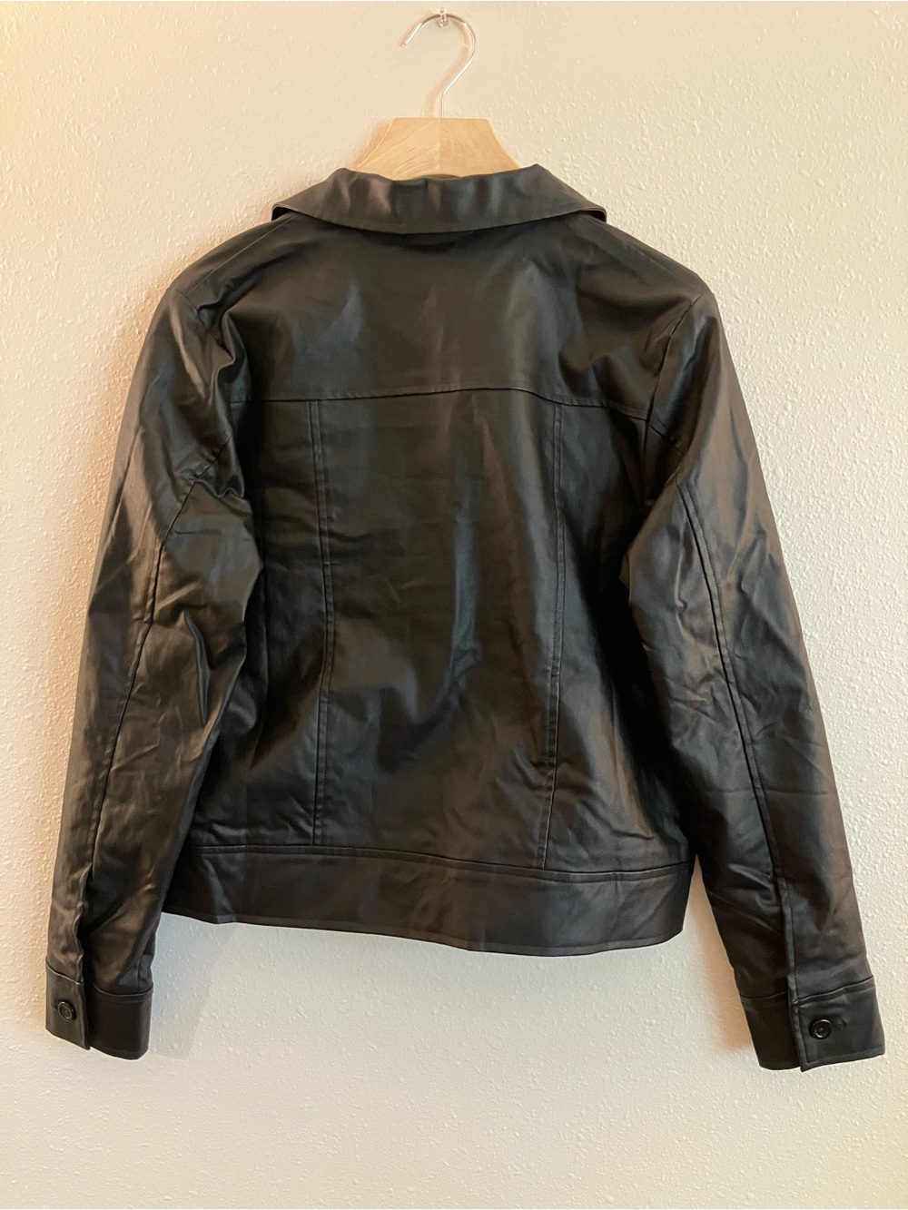 Anthropologie Cerule Black Faux Leather Jean Jacket Button Down Medium NWOT - Picture 8 of 11
